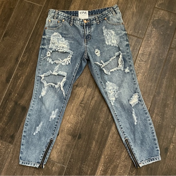 One by One Teaspoon X Trashed Freebird Jeans in Cobain Wash (medium blue) - Picture 2 of 8